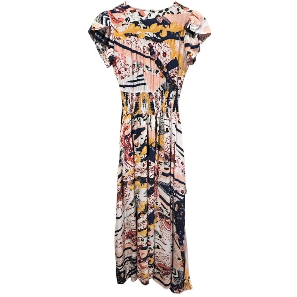 Jaase Floral Ruffle Maxi Dress Women’s Small Bohemian Flowy V Neck Short Sleeve - Picture 5 of 13